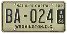 1965 (exp. 3-31-66) Bus plate no. BA-024