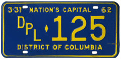 1961 (exp. 3-31-62) Diplomatic plate no. 125