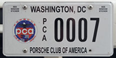 Porsche Club of America organizational plate no. PCA 0007