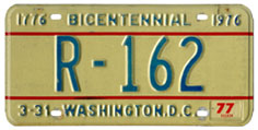 1974 base rental plate no. R-162 validated for 1976 (exp. 3-31-77)