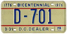 1974 base dealer plate no. D-701