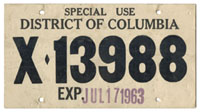 1963 Special Use temporary plate no. X-13988