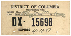 1987 Temporary plate no. DX-15698